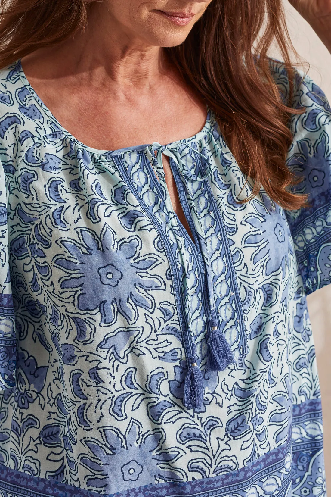 Short Sleeve Blouse with Tassels