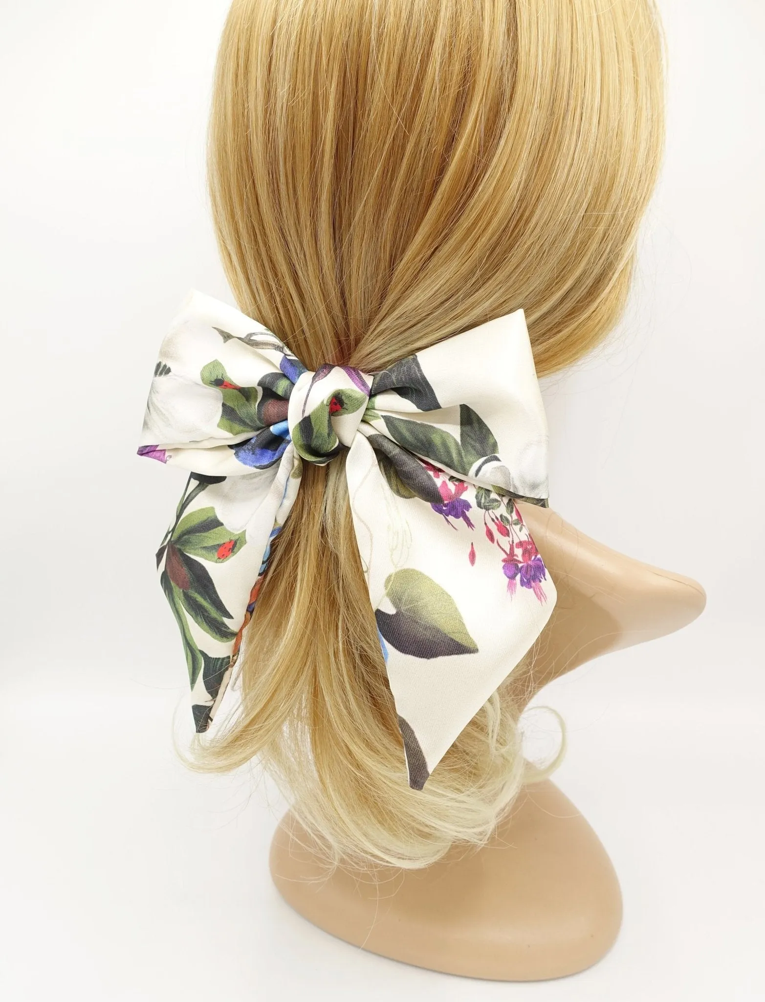silk hair bow plant print luxury hair accessory for women