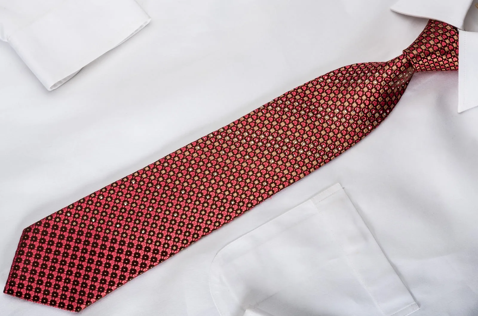 Smalto Rhinestone Necktie Orange Trellis On Brown With Silver Sparkles