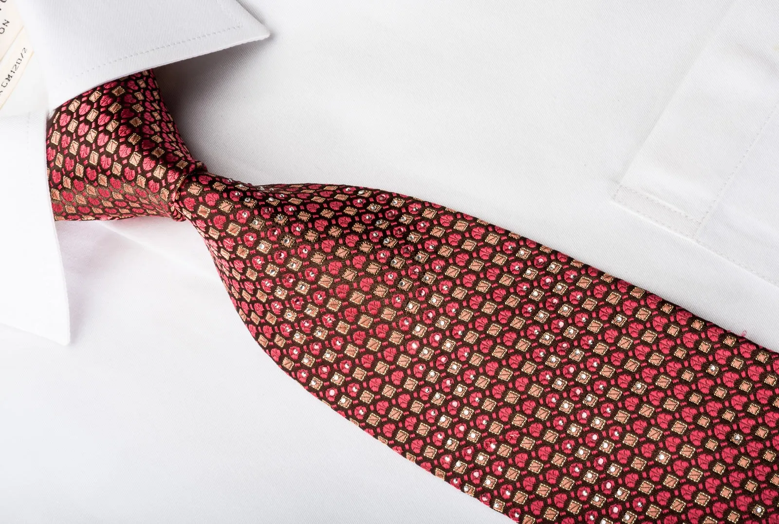 Smalto Rhinestone Necktie Orange Trellis On Brown With Silver Sparkles