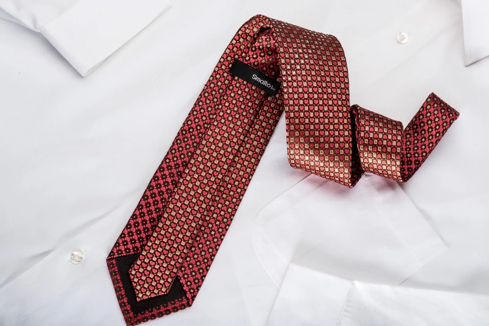 Smalto Rhinestone Necktie Orange Trellis On Brown With Silver Sparkles