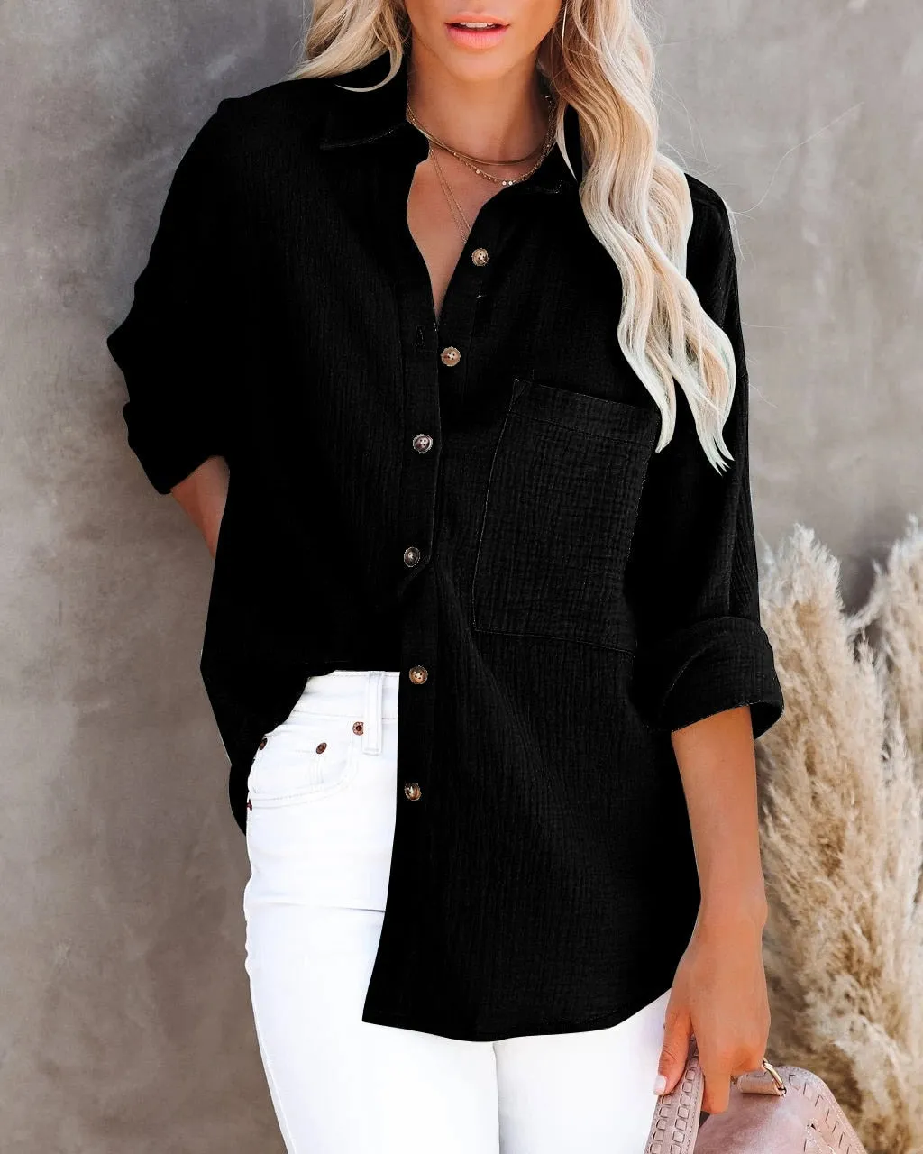 Spring Casual Linen Cotton Women Blouse