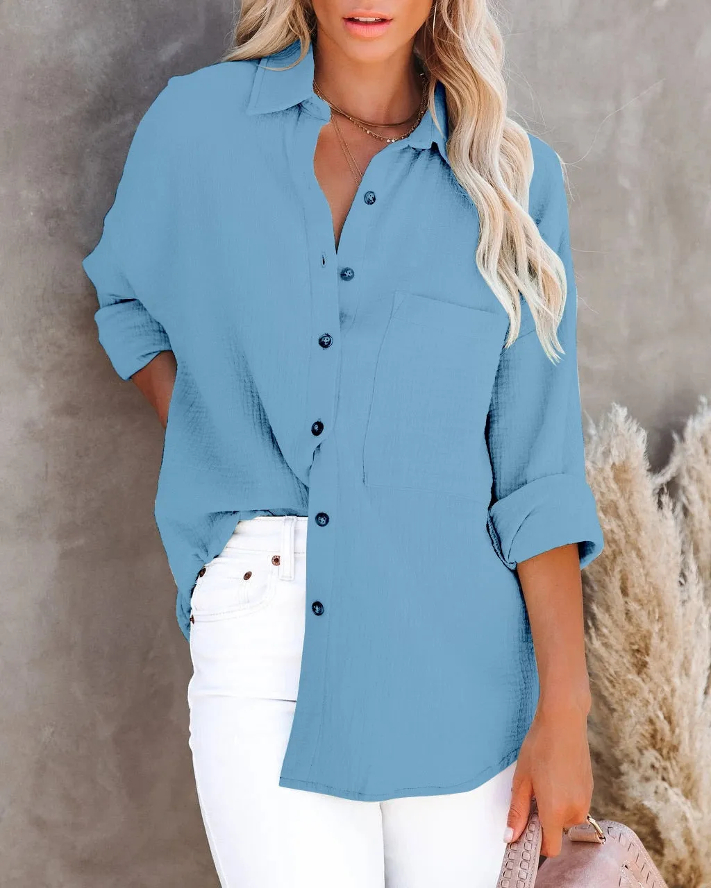 Spring Casual Linen Cotton Women Blouse