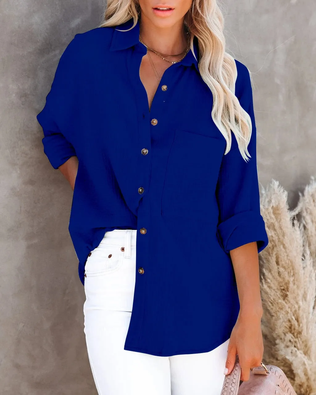 Spring Casual Linen Cotton Women Blouse