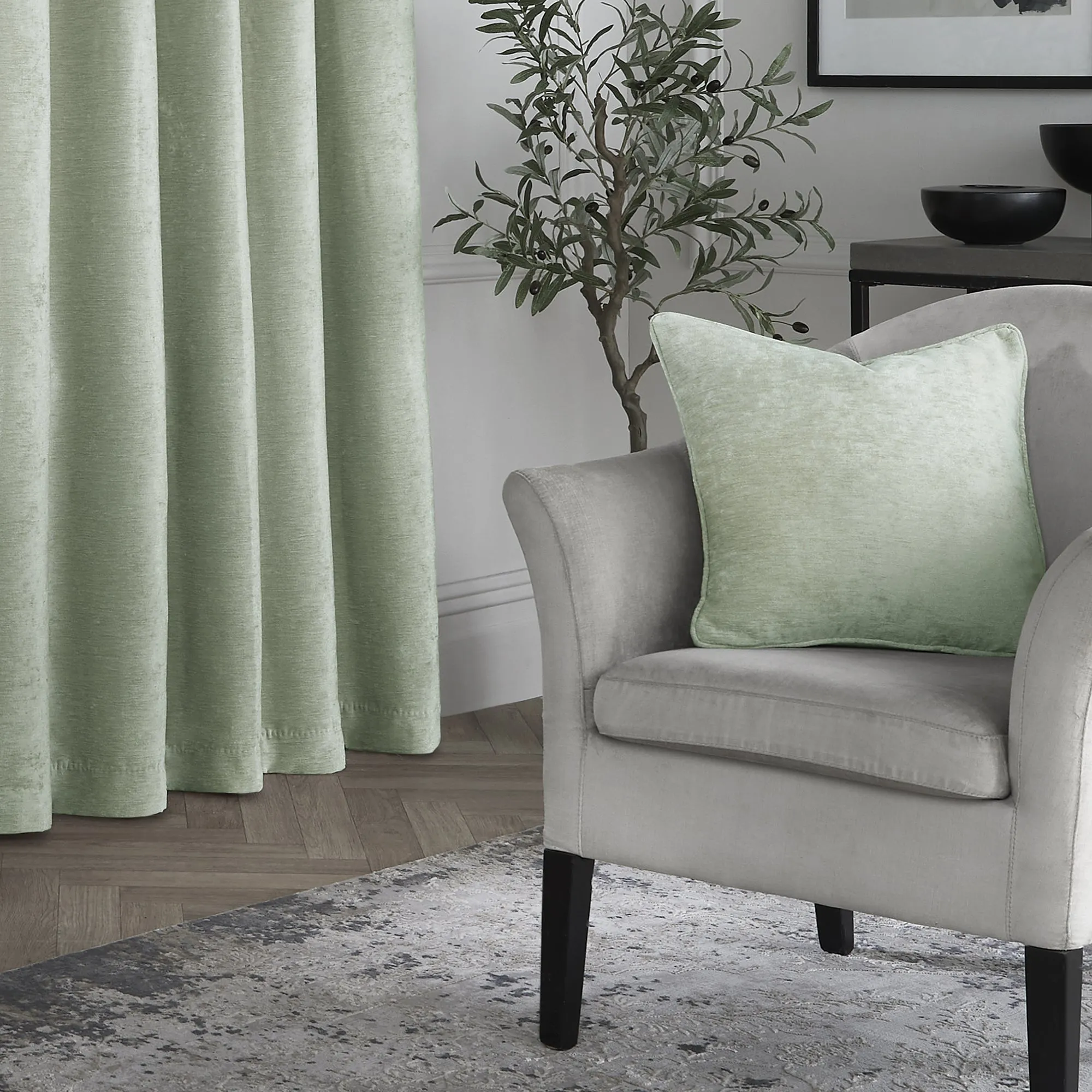 Textured Chenille Cushion by Curtina in Green 43 x 43cm