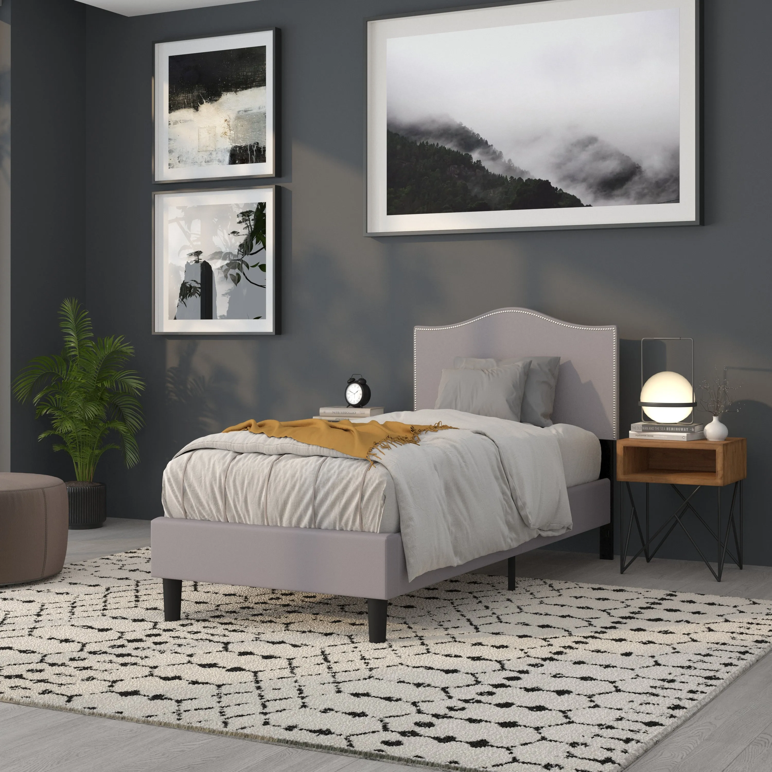 Twin Headboard-Gray Fabric HG-HB1707-T-LG-GG