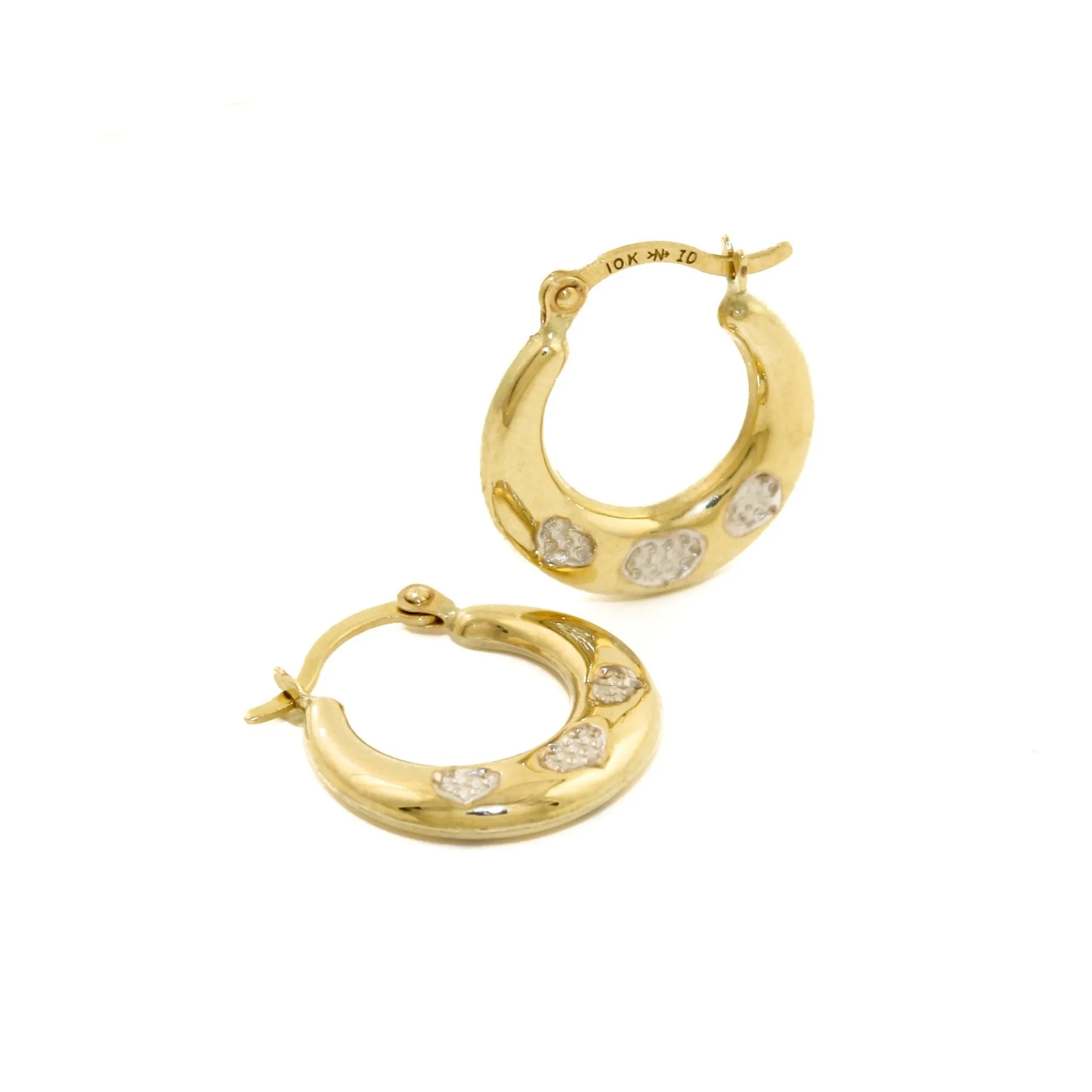 Two-Tone 10K Gold x Triple Hearts Creole Hoops
