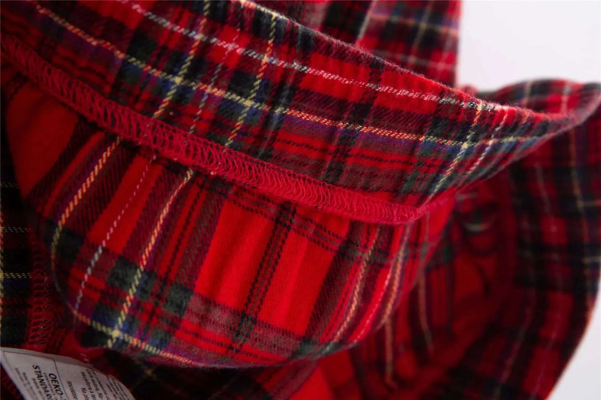 Unisex Couple Red Plaid Loose Long Sleeves Flannel Pajamas Set