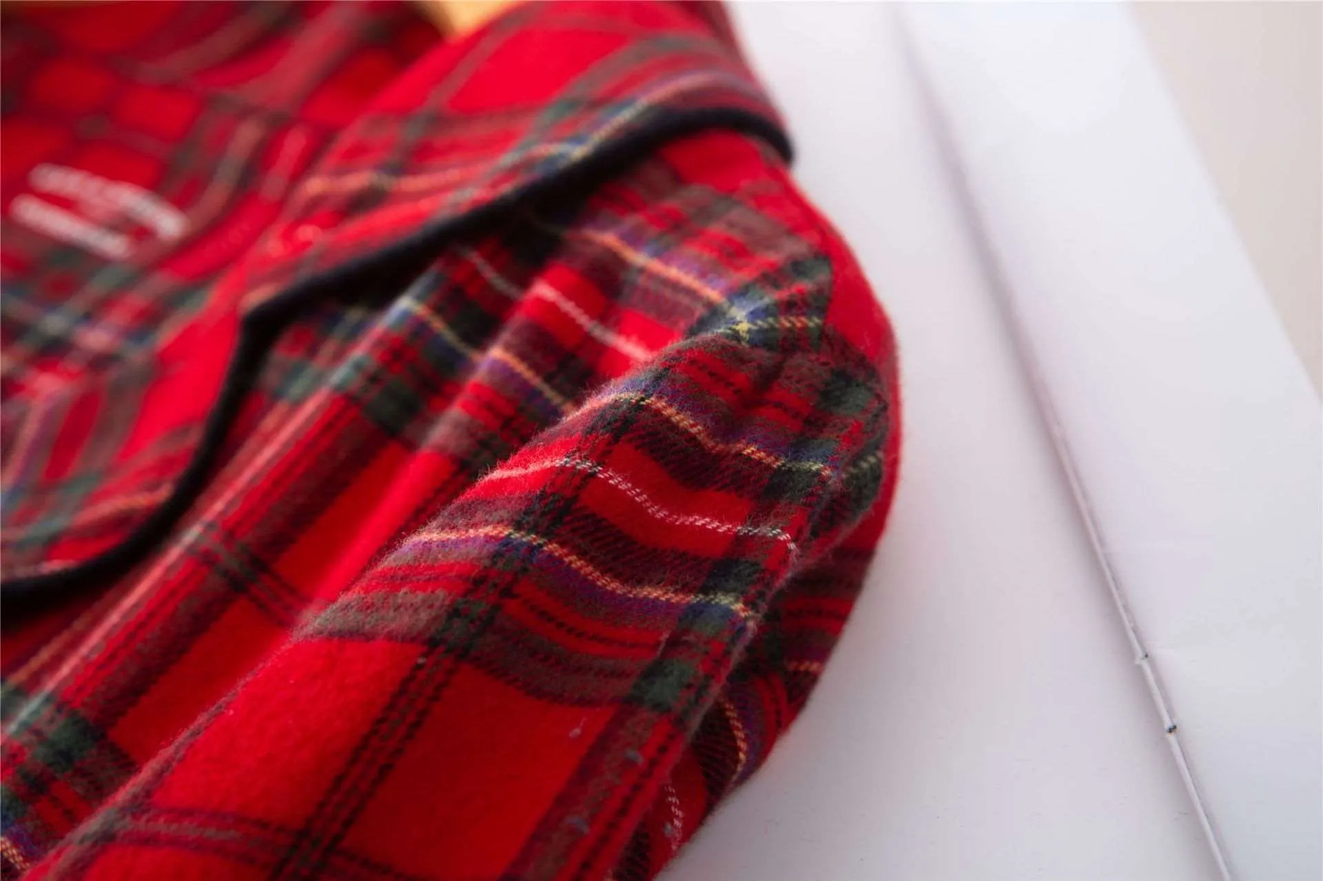 Unisex Couple Red Plaid Loose Long Sleeves Flannel Pajamas Set