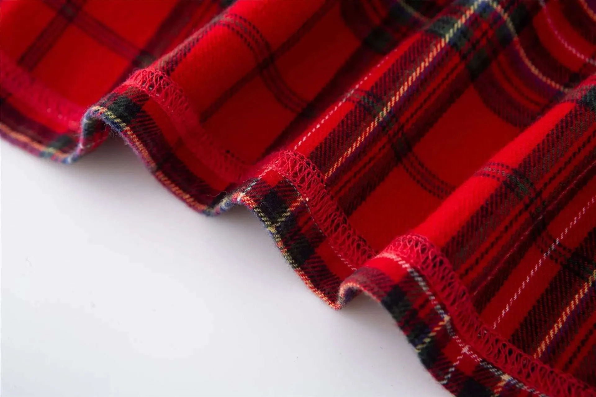 Unisex Couple Red Plaid Loose Long Sleeves Flannel Pajamas Set