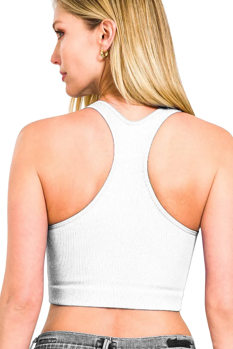 Vanilla Girl Bone Ribbed V-Neck Racerback Athletic Sports Bra