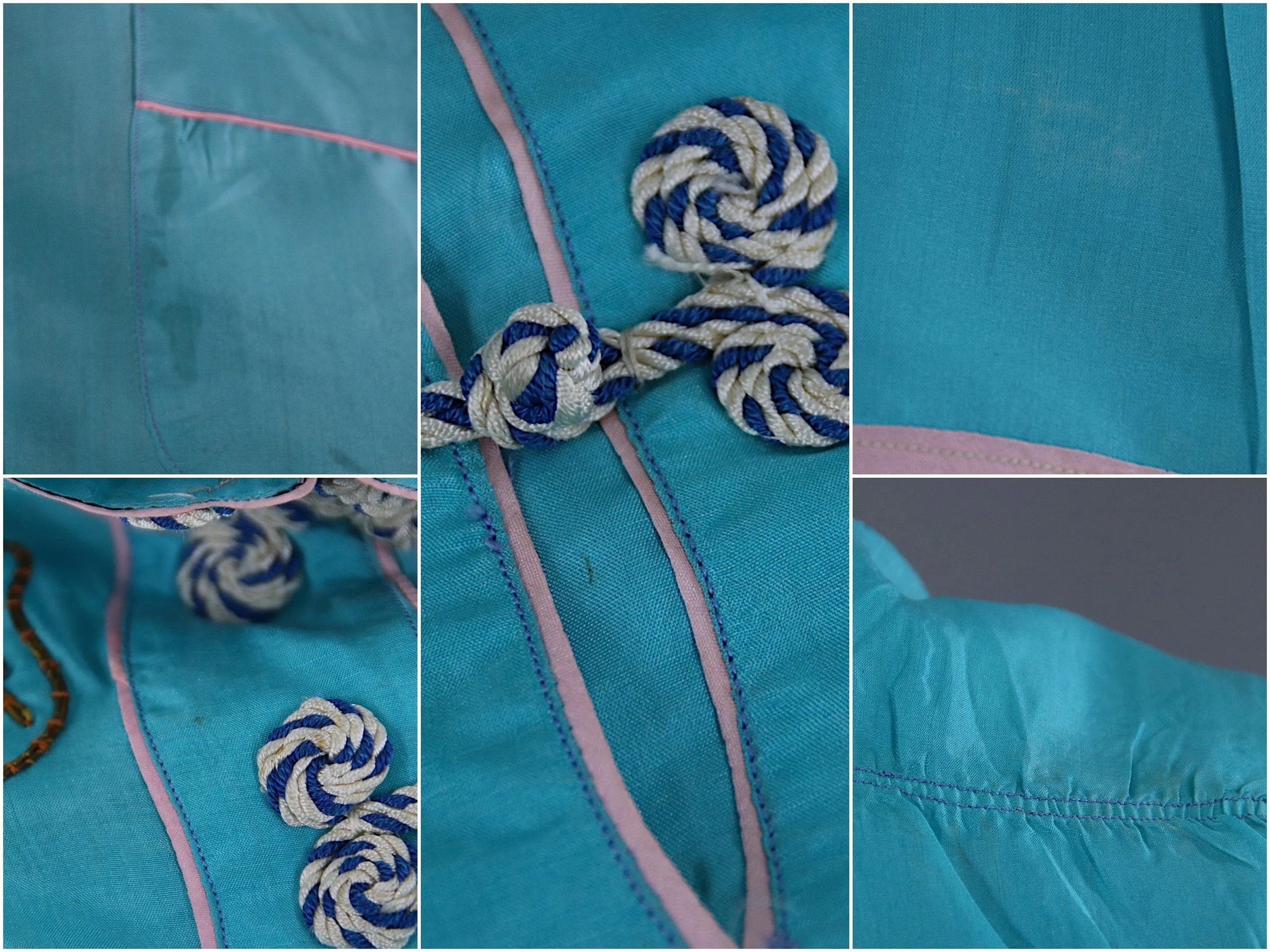 Vintage 1950s Embroidered Blue Satin Dragon Pajama Top