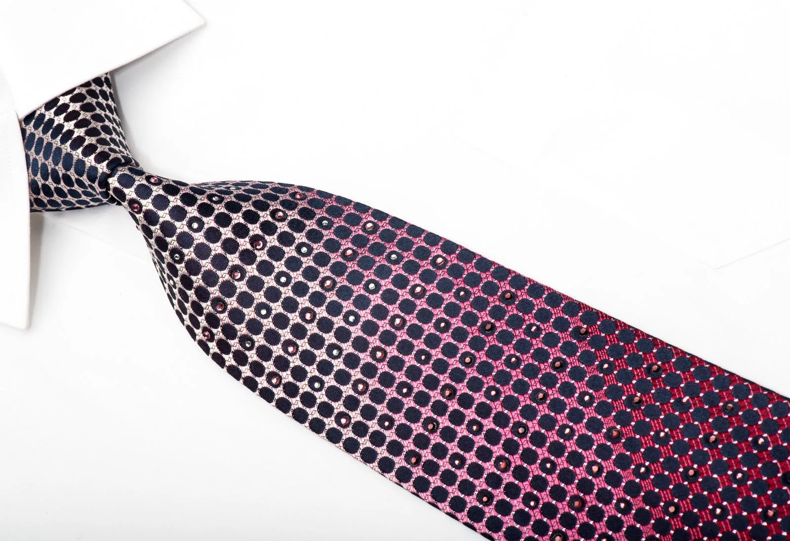 Vito Rufolo Men's Silk Necktie Geometric Dots On Burgundy Sparkling With Rhinestones