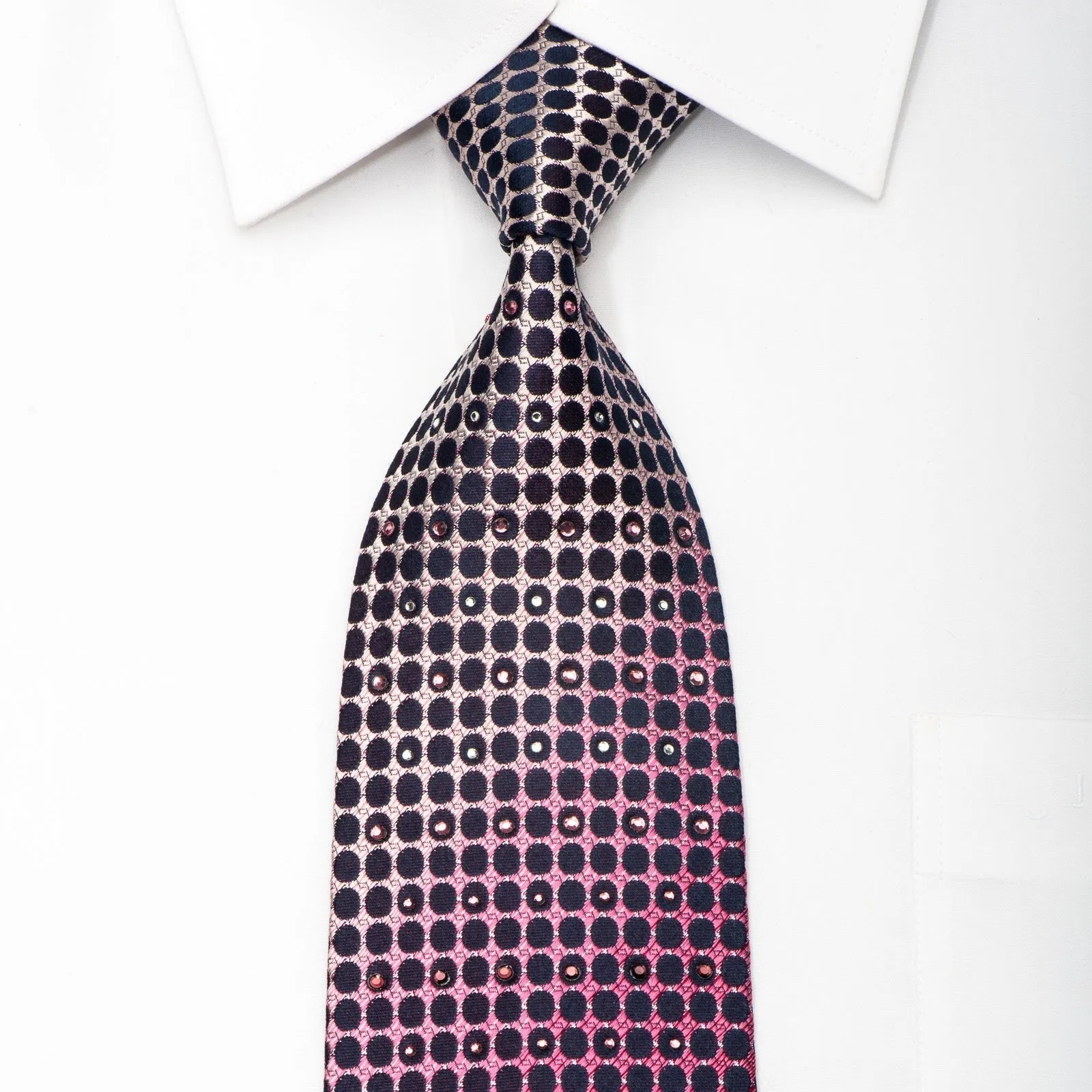 Vito Rufolo Men's Silk Necktie Geometric Dots On Burgundy Sparkling With Rhinestones
