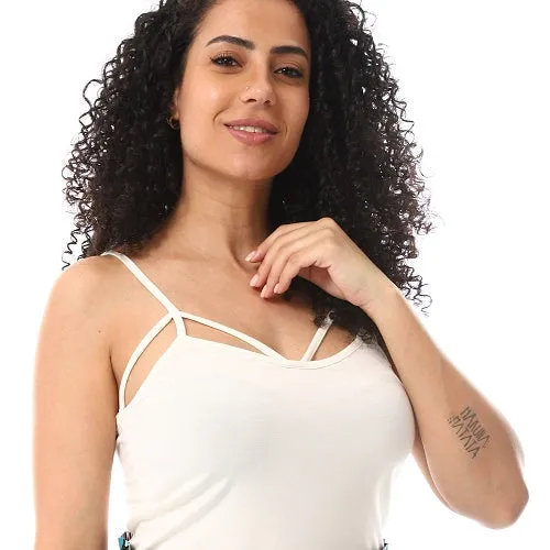 Women Sleeveless Pajamas, Floral Short - White