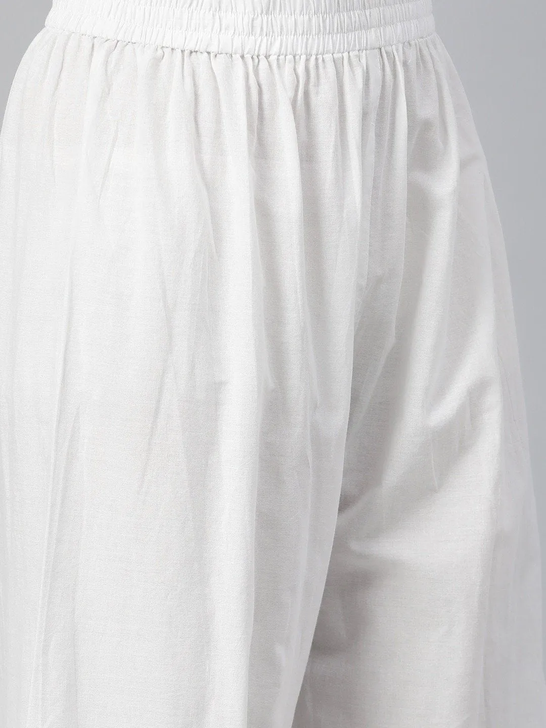 Women White Three-Quarter Sleeves Flared Kurta With Palazzo