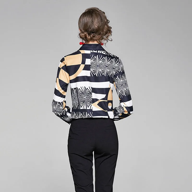 Women's Printed Slim Long-sleeved Versatile Lapel Shirt