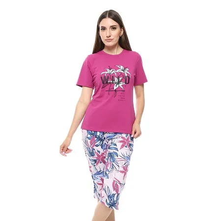 Women's Summer Pajamas Stylish Pink Shirt & Short Purple Pants