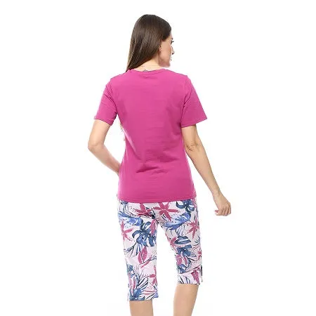 Women's Summer Pajamas Stylish Pink Shirt & Short Purple Pants