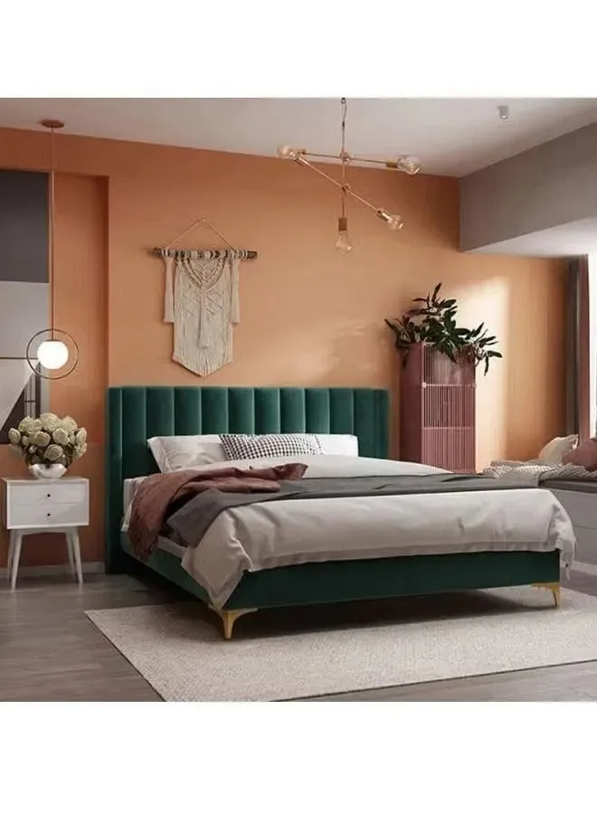 Wooden Twist Greenish Modernize Velvet Upholstery Bed for Luxury Bedroom