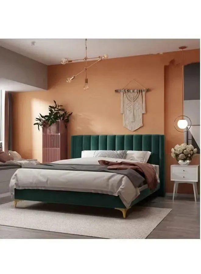 Wooden Twist Greenish Modernize Velvet Upholstery Bed for Luxury Bedroom
