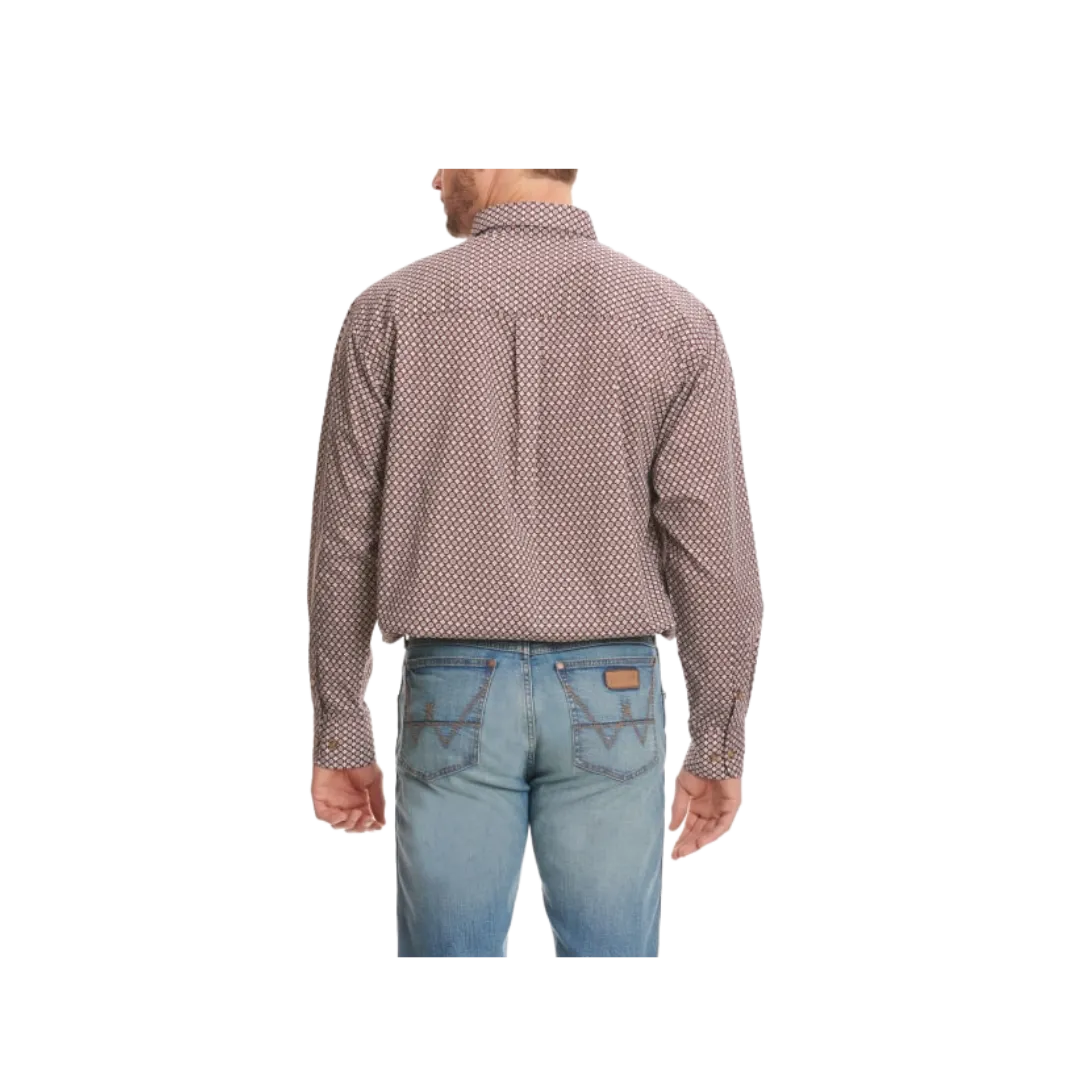 Wrangler Men's Merlot With Grey Stone Geo Print Long Sleeve Western Red Big Shirt