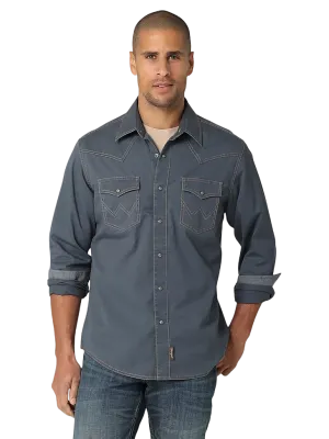 Wrangler Men's Premium Contrast Trim Western Blue Shirt - Big