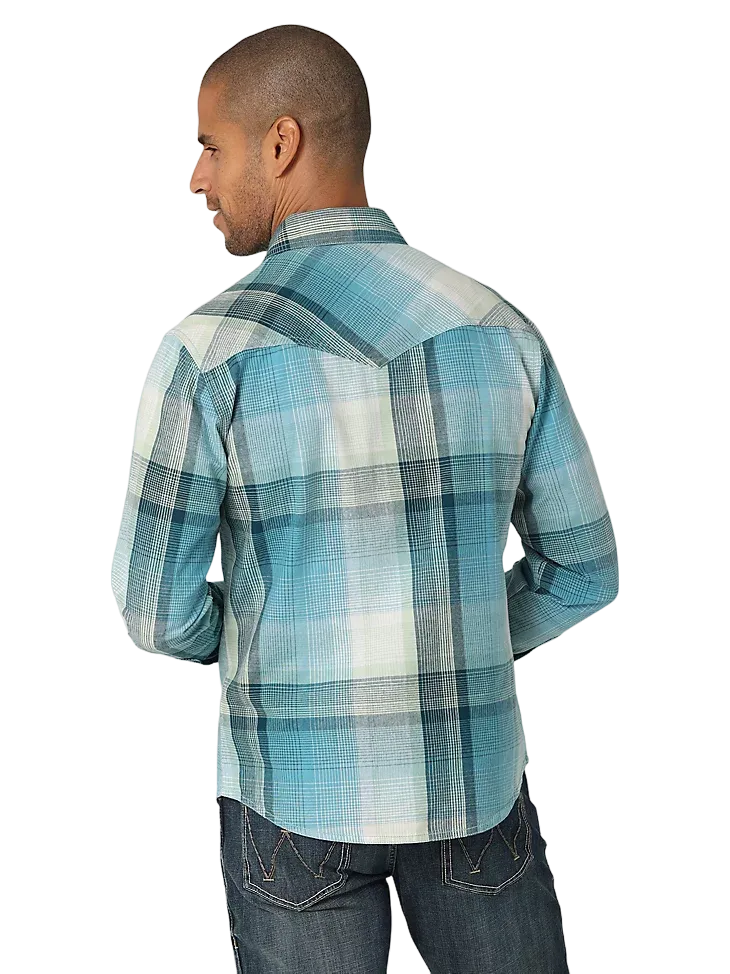 Wrangler Men's Retro Premium Long Sleeve Westerm Blue Shirt - Big