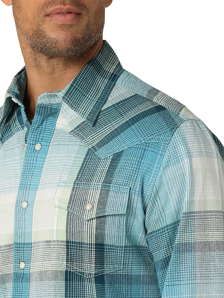 Wrangler Men's Retro Premium Long Sleeve Westerm Blue Shirt - Big