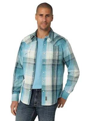 Wrangler Men's Retro Premium Long Sleeve Westerm Blue Shirt - Big