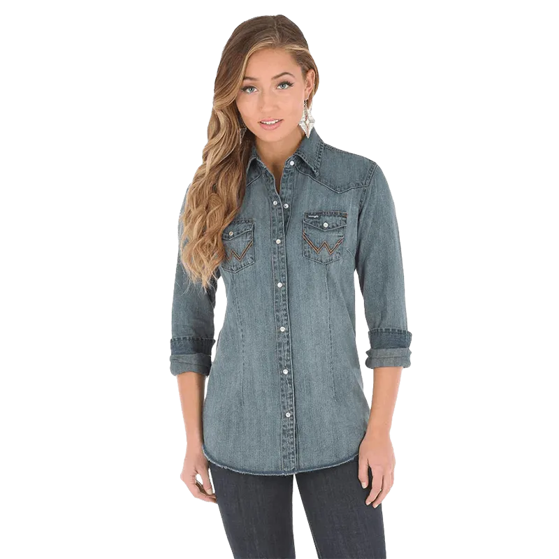 Wrangler Womens Long Sleeve Denim Snap Shirt