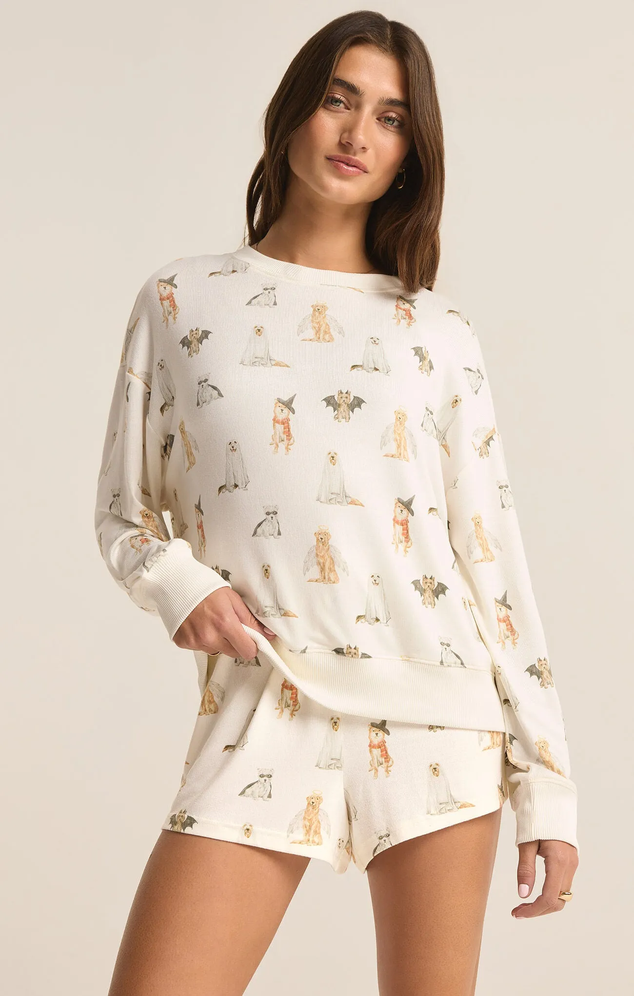 ZSU Hey Boo Dog Printed Lounge Pullover